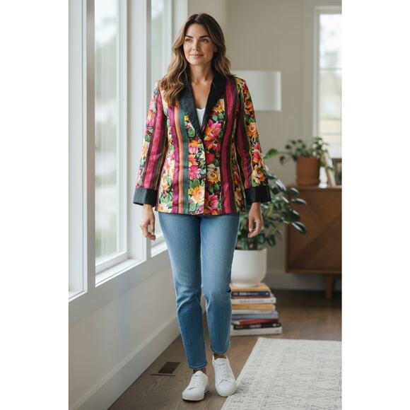 Victoria's Secret Vintage Gold Label Floral Satin Small Jacket‎ Smoking Jacket - Picture 1 of 10